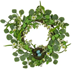 National Tree Company Flower Wreaths^ Artificial Spring Wreath, Woven Branch Base, Decorated With Spring Blooms, Berries, Bird'S Nest With Pastel Eggs, Spring Collection, 20 Inches