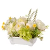 National Tree Company Potted Flower Plants^ Artificial Potted Flowers, White Hyndrangeas And Roses, Decorated With Leafy Greens, Includes White Pot Base, Spring Collection, 7 Inches