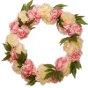 National Tree Company Flower Wreaths^ Artificial Hanging Wreath, Woven Branch Base, Decorated With Pink And White Peony Blooms, Leafy Greens, Spring Collection, 24 Inches
