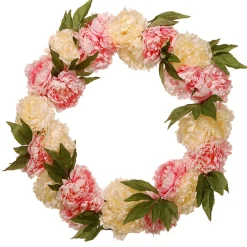 National Tree Company Flower Wreaths^ Artificial Hanging Wreath, Woven Branch Base, Decorated With Pink And White Peony Blooms, Leafy Greens, Spring Collection, 24 Inches
