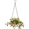 National Tree Company Home & Garden Decor^ Artificial Hanging Pot Decoration, White Pot Base, Decorated With Assorted Flower Blooms, Leafy Greens, Includes Metal Hanging Loop, Spring Collection, 9 Inches