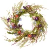National Tree Company Flower Wreaths^ Artificial Hanging Wreath, Vine Stem Base, Decorated With Blue, Red And Pink Mixed Flower Blooms, Flowing Green Stems, Seed Pods, Spring Collection, 20 Inches