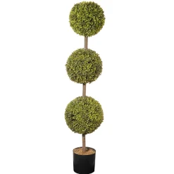 National Tree Company Home & Garden Decor^ Artificial Potted Three Ball Topiary, Boxwood, Includes Black Pot Base, Spring Collection, 4 Feet