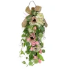 National Tree Company Home & Garden Decor^ Artificial Teardrop Wall Hanging Decoration, Pink, Woven Branch Base, Decorated With Hydrangea And Tulip Blooms, Eucalyptus Leaves, Flowing Green Stems, Spring Collection, 26 Inches