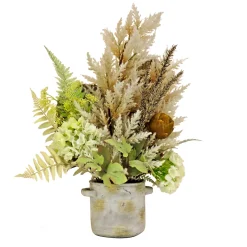 National Tree Company Potted Plants^ Artificial Potted Plant Table Decoration, White, Decorated With Hydrangea Blooms, Assorted Palms, Spring Collection, 33 Inches