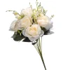 National Tree Company Flower Bouquets^ Artificial Floral Bouquet, Vine Stem Base, Decorated With Cream Rose Blooms, Seed Pods, Leafy Greens, Spring Collection, 19 Inches