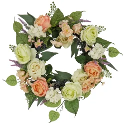 National Tree Company Flower Wreaths^ Artificial Spring Wreath, Woven Branch Base, Decorated With Rose And Peony Flower Blooms, Leafy Greens, Spring Collection, 24 Inches