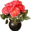 National Tree Company Potted Flower Plants^ Artificial Potted Flowers, Pink Roses, Includes Black Base, Spring Collection, 9 Inches