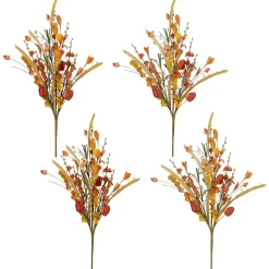 Harvest Accessories-National Tree Company Artificial Autumn Bouquet, Set Of Four, Decorated With Wildflowers, Seed Stalks, Fronds, Assorted Leaves, Autumn Collection, 22 Inches
