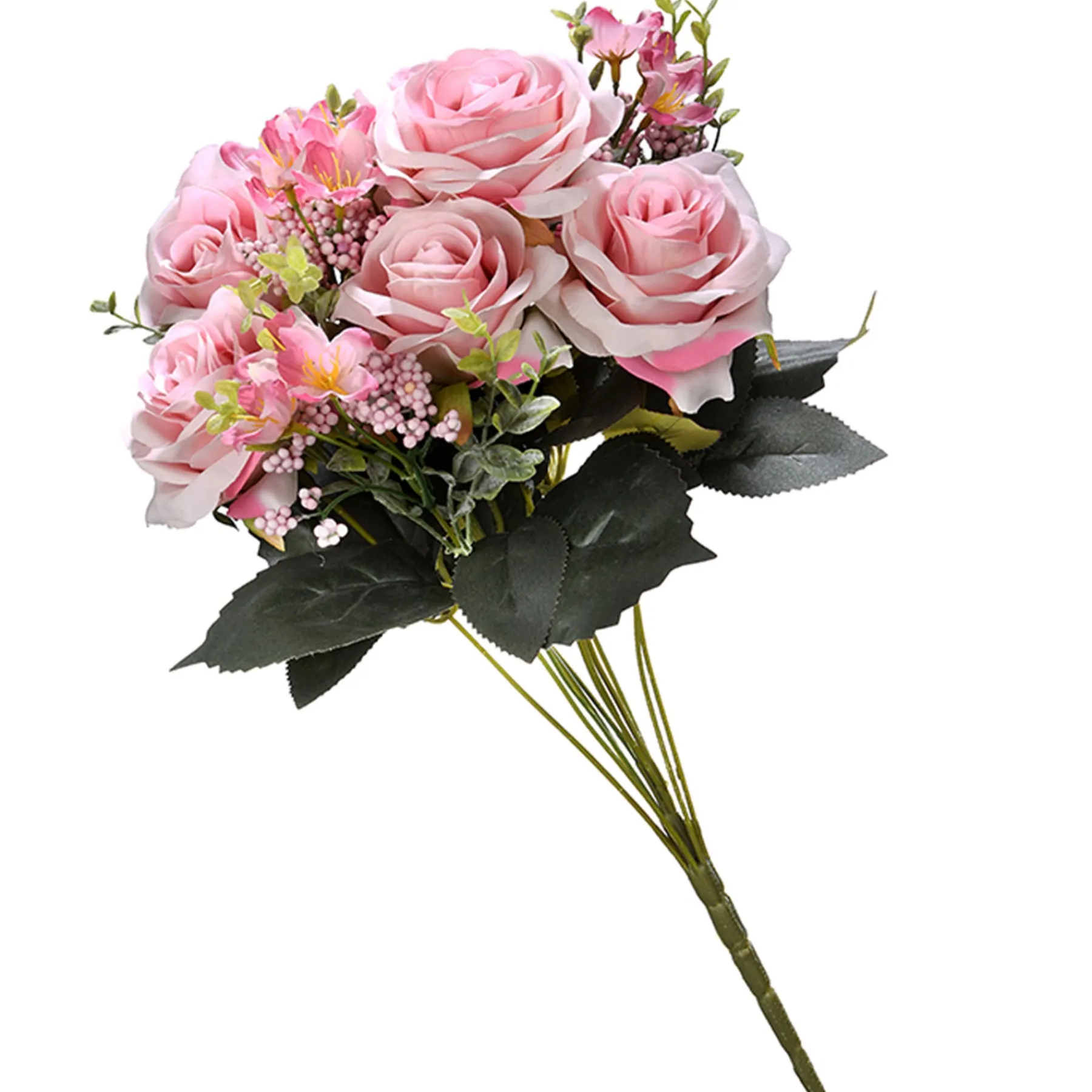 National Tree Company Flower Bouquets^ Artificial Floral Bouquet, Vine Stem Base, Decorated With Pink Rose Blooms, Pink Berry Clusters, Seed Pods, Leafy Greens, Spring Collection, 19 Inches