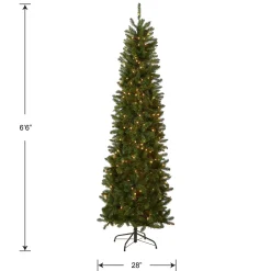 Slim-National Tree Company Artificial Pre-Lit Slim Christmas Tree, Green, Kingswood Fir, Clear Lights, Includes Stand, 6.5 Feet
