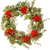 National Tree Company Flower Wreaths^ Artificial Hanging Wreath, Woven Branch Base, Decorated With Red Flower Blooms, Flowing Green Stems, Spring Collection, 32 Inches