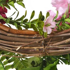 National Tree Company Home & Garden Decor^ Artificial Hanging Wreath, Woven Branch Base, Red, Pink And Yellow Hydrangea Blooms, Berry Clusters, Wild Flowers, Fern Fronds, Spring Colelction, 22 Inches