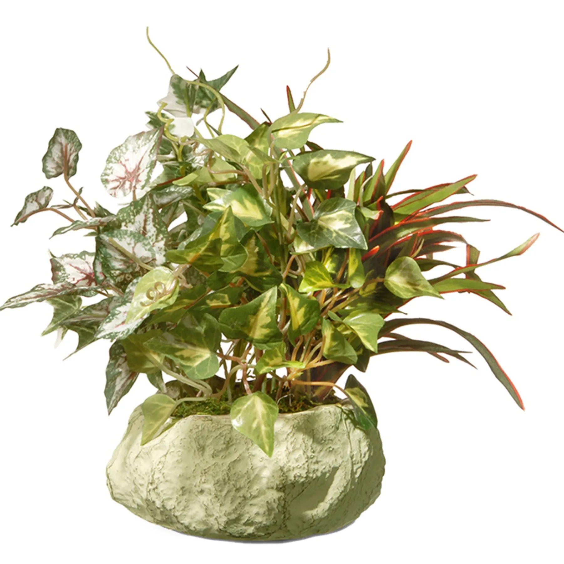 National Tree Company Home & Garden Decor^ Artificial Potted Plant, Decorated With Ivy, Snake Plants, Leafy Greens, Includes Rock Ceramic Base, Spring Collection, 10 Inches