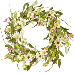 National Tree Company Home & Garden Decor^ Artificial Hanging Wreath, Vine Stem Base, Decorated With White And Purple Mixed Flower Blooms, Flowing Green Stems, Seed Pods, Spring Collection, 20 Inches