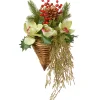 National Tree Company Home & Garden Decor^ Artificial Hanging Cone Basket, Wicker Base, Decorated With Green Flowers, Ivy, Berry Clusters, Pine Cones, Spring Collection, 11 Inches