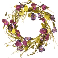 National Tree Company Flower Wreaths^ Artificial Hanging Wreath, Vine Stem Base, Decorated With Purple Pansy And Poppy Flowers, Seed Pods, Leafy Greens, Spring Collection, 22 Inches