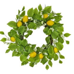 National Tree Company Flower Wreaths^ Artificial Spring Wreath, Woven Branch Base, Decorated With Lemons, Flower Blooms, Leafy Greens, Spring Collection, 22 Inches