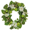 National Tree Company Flower Wreaths^ Artificial Spring Wreath, Woven Branch Base, Decorated With Rose Blooms, Apples, Leafy Greens, Spring Collection, 24 Inches
