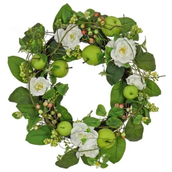 National Tree Company Flower Wreaths^ Artificial Spring Wreath, Woven Branch Base, Decorated With Rose Blooms, Apples, Leafy Greens, Spring Collection, 24 Inches