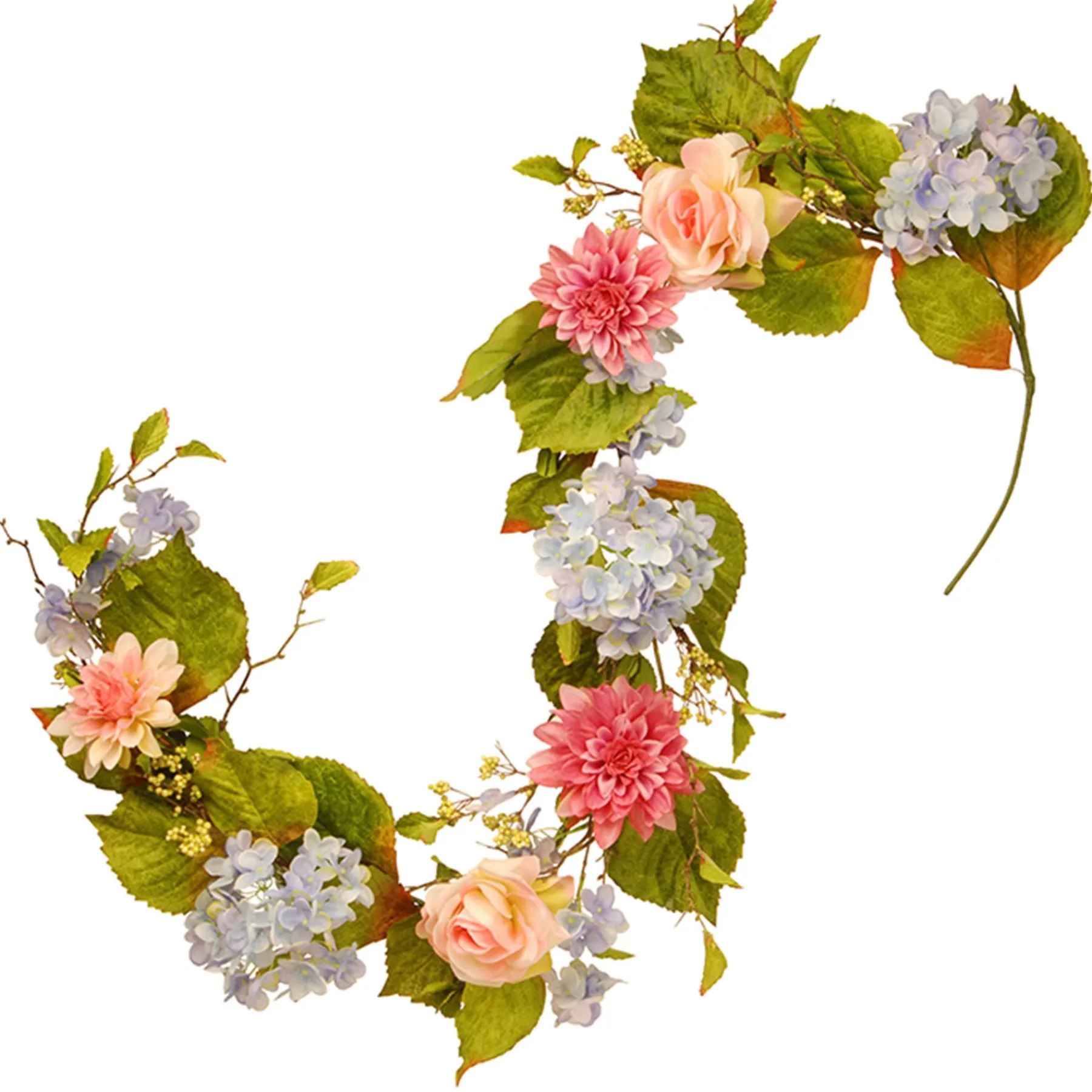 National Tree Company Home & Garden Decor^ Artificial Hanging Garland, Vine Stem Base, Decorated With Multicolor Hydrangea, Rose And Dahlia Blooms, Berry Clusters, Leafy Greens, Spring Collection, 70 Inches