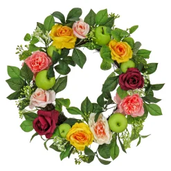 National Tree Company Flower Wreaths^ Artificial Spring Wreath, Woven Branch Base, Decorated With Rose And Peony Blooms, Apples, Leafy Greens, Spring Collection, 22 Inches
