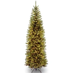 Slim-National Tree Company Artificial Pre-Lit Slim Christmas Tree, Green, Kingswood Fir, Dual Color Led Lights, Includes Powerconnect And Stand, 7 Feet