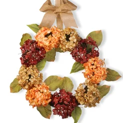 National Tree Company Flower Wreaths^ Artificial Autumn Wreath, Decorated With Hydrangeas, Elm Leaves, Burlap Ribbon, Autumn Collection, 24 In