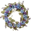 National Tree Company Home & Garden Decor^ Artificial Hanging Wreath, Woven Branch Base, Decorated With Blue Hydrangea Blooms, Purple Flowers, Flowing Green Stems, Spring Collection, 32 Inches