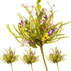 National Tree Company Home & Garden Decor^ Artifical Floral Bouquets, Vine Stem Base, Decorated With Pink And Purple Flower Blooms, Seed Pods, Leafy Greens, Spring Collection, Pack Of 4, 20 Inches