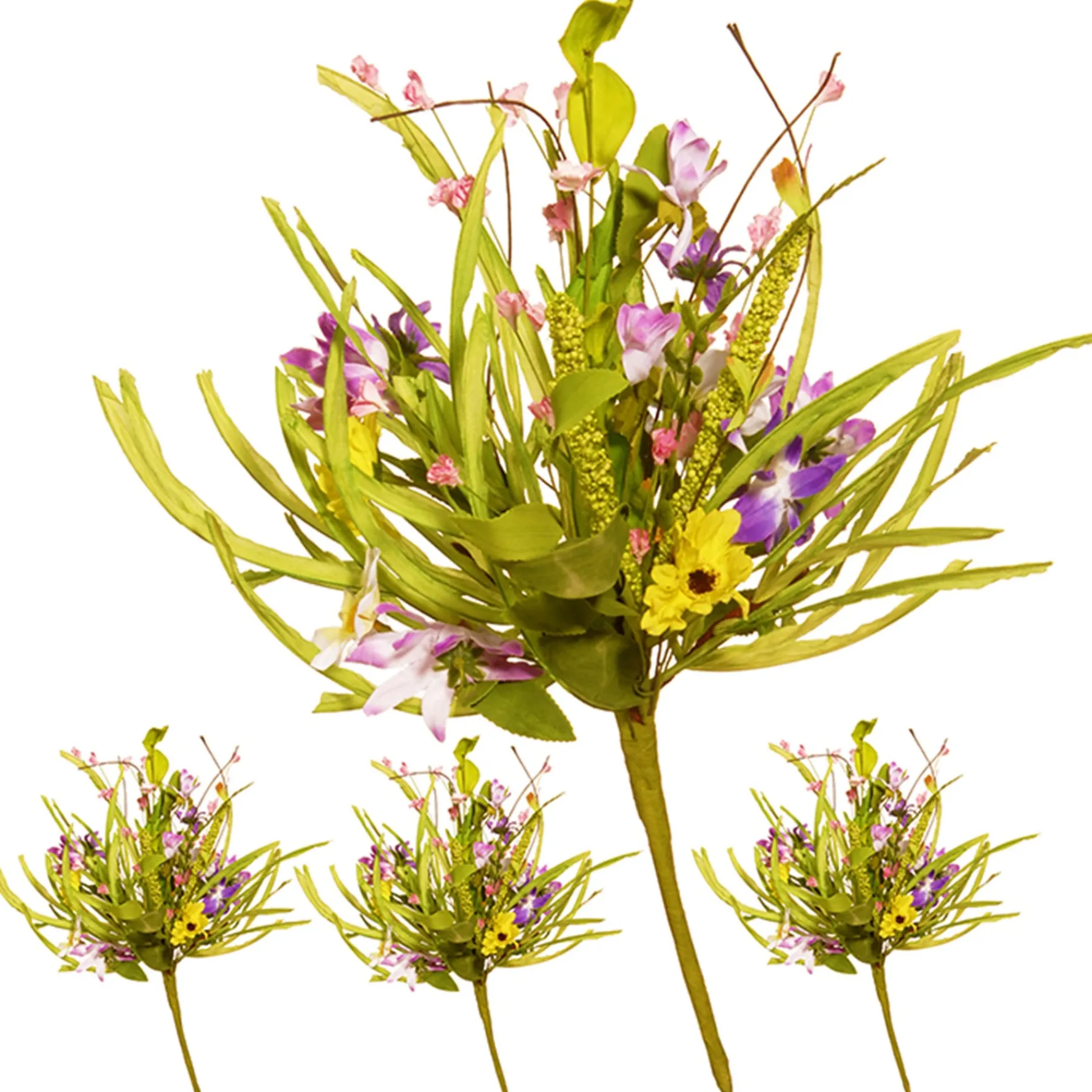 National Tree Company Home & Garden Decor^ Artifical Floral Bouquets, Vine Stem Base, Decorated With Pink And Purple Flower Blooms, Seed Pods, Leafy Greens, Spring Collection, Pack Of 4, 20 Inches