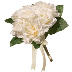 National Tree Company Flower Bouquets^ Artificial Floral Bouquet, Vine Stem Base, Decorated With Cream Rose And Peony Blooms, Ribbon, Seed Pods, Leafy Greens, Spring Collection, 12 Inches