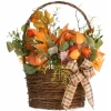Harvest Accessories-National Tree Company Artificial Flowers In Wicker Basket, Decorated With Pumpkins, Gourds, Flower Buds, Burlap Bows, Maple Leaves, Autumn Collection, 17 In