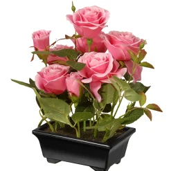 National Tree Company Home & Garden Decor^ Artificial Potted Flowers, Pink Roses, Includes Black Base, Spring Collection, 10 Inches