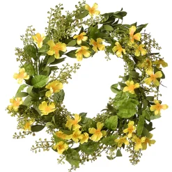 National Tree Company Flower Wreaths^ Artificial Hanging Wreath, Woven Vine Stem Base, Decorated With Yellow Cosmos Flower Blooms, Flowing Green Stems, Spring Collection, 22 Inches