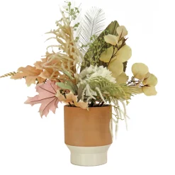 National Tree Company Potted Flower Plants^ Artificial Potted Plant Table Decoration, White, Decorated With Assorted Palms, Leaves, Spring Collection, 32 Inches