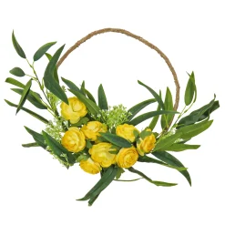 National Tree Company Home & Garden Decor^ Artificial Wreath Decoration, Yellow, Thick Stem Base, Decorated With Buttercup Blooms, Baby'S Breath, Flowing Green Stems, Spring Collection, 16 Inches
