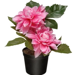 National Tree Company Potted Flower Plants^ Artificial Potted Flowers, Pink Dahlias, Includes Black Pot Base, Spring Collection, 7 Inches