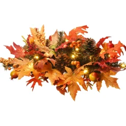 Harvest Accessories-National Tree Company Artificial Pre-Lit Fall Centerpiece, Decorated With Pinecones, Fruit, Berry Clusters, Maple Leaves, Led Lights, Autumn Collection, 24 In