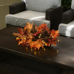 Harvest Accessories-National Tree Company Artificial Pre-Lit Fall Centerpiece, Decorated With Pinecones, Fruit, Berry Clusters, Maple Leaves, Led Lights, Autumn Collection, 24 In