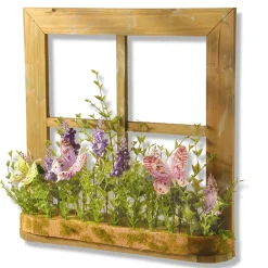 National Tree Company Home & Garden Decor^ Artificial Window Decoration, Decorated With Lavender, Leafy Greens, Butterflies, Spring Collection, 14 Inches