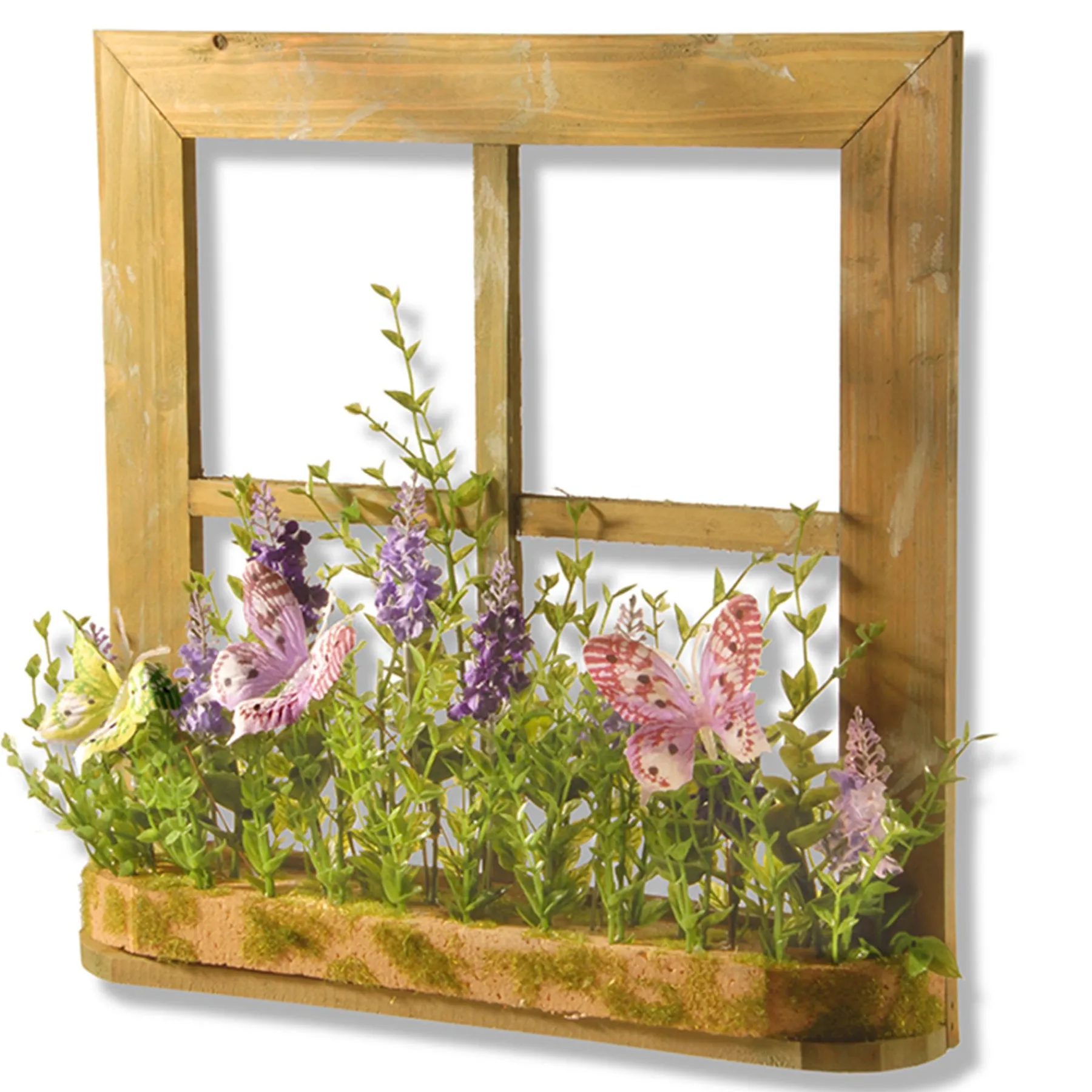 National Tree Company Home & Garden Decor^ Artificial Window Decoration, Decorated With Lavender, Leafy Greens, Butterflies, Spring Collection, 14 Inches