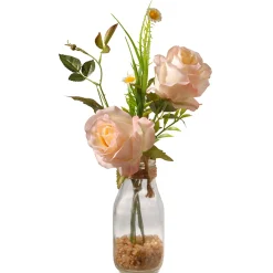 National Tree Company Flower Bouquets^ Artificial Flower Bouquet In Glass Vase, Peach Roses, Decorated With Leafy Greens, Spring Collection, 13 Inches