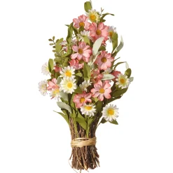 National Tree Company Flower Bouquets^ Artificial Floral Bouquet, Woven Branch Base, Decorated With Pink And White Daisy Flowers, Spring Collection, 16 Inches