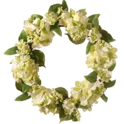 National Tree Company Flower Wreaths^ Artificial Hanging Wreath, Green, Woven Vine Stem Base, Decorated With Hydrangea Blooms, Berry Clusters, Leafy Greens, Spring Collection, 24 Inches