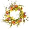 National Tree Company Flower Wreaths^ Artificial Hanging Wreath, Vine Stem Base, Decorated With Yellow, Orange And Purple Daisy Blooms, Fern Fronds, Spring Collection, 20 Inches