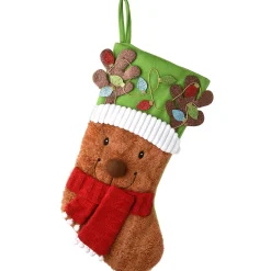 Christmas Stockings-National Tree Company Be Merry Collection Novelty Teddy Bear Christmas Stocking, Red Scarf And Green Hat, Fluffy Polyester, 20 In