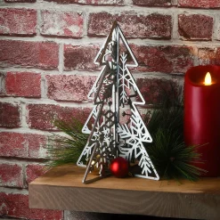 Christmas Accessories-National Tree Company Christmas Trees Table Decor, Lightweight Wood, Set Of Two, Silver, 10 In And 7 In