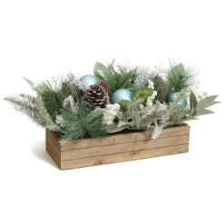 Christmas Greenery-National Tree Company Decorated Evergreen Christmas Arrangement With Wood Box Base, 22 In