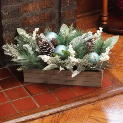 Christmas Greenery-National Tree Company Decorated Evergreen Christmas Arrangement With Wood Box Base, 22 In